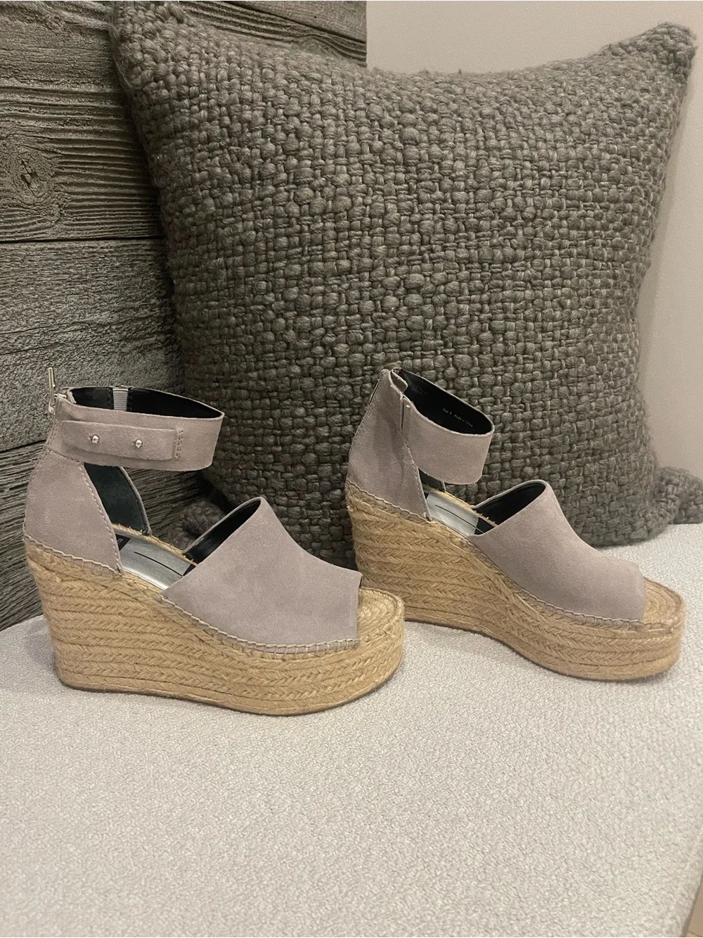 Dolce Vita Taupe Suede Espadrille Wedge Sandals with Ankle Strap